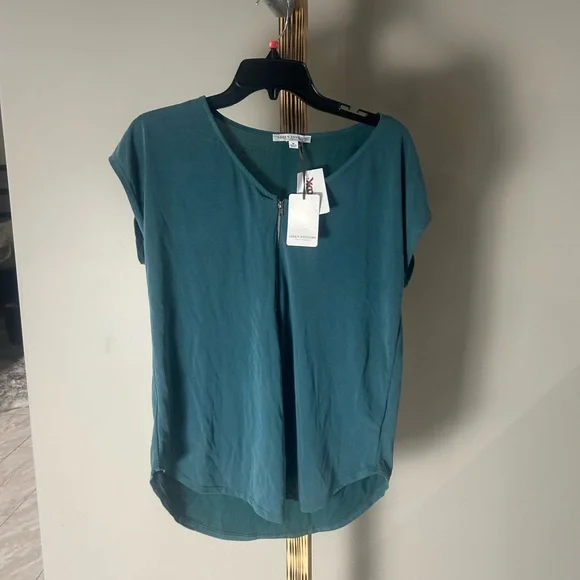 Green Envelope Los Angeles Work Top โ Womenโs Medium NWT Teal Zip Front Blouse - Picture 2 of 5